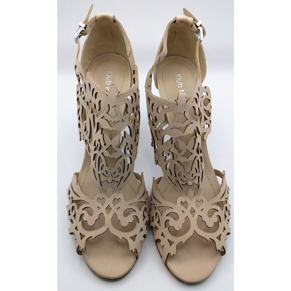 Klub Nico Marcela 3 Laser Cutout Heels Size 11 Nude Nubuck MSRP $225 - Picture 3 of 12